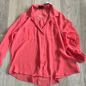 Mine Bright Coral Button-Up Blouse